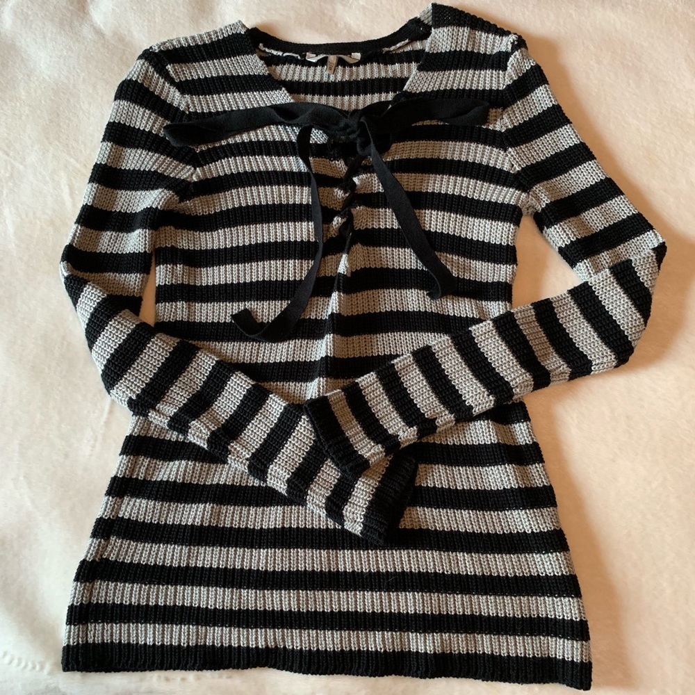 BKE Lace Up Ribbed Sweater